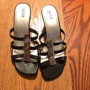 Medium heeled sandals mule slides.